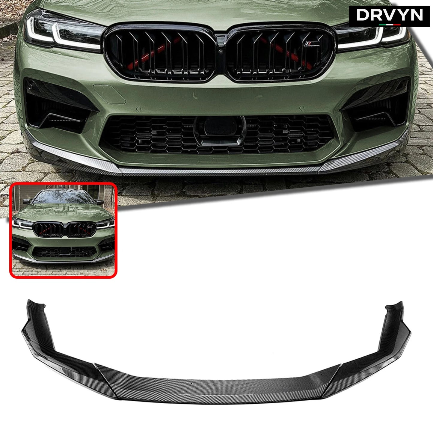 2021-2023 BMW F90 M5 LCI Performance Style Carbon Fiber Front Bumper Lip Kit - photo 3 - Drvyn