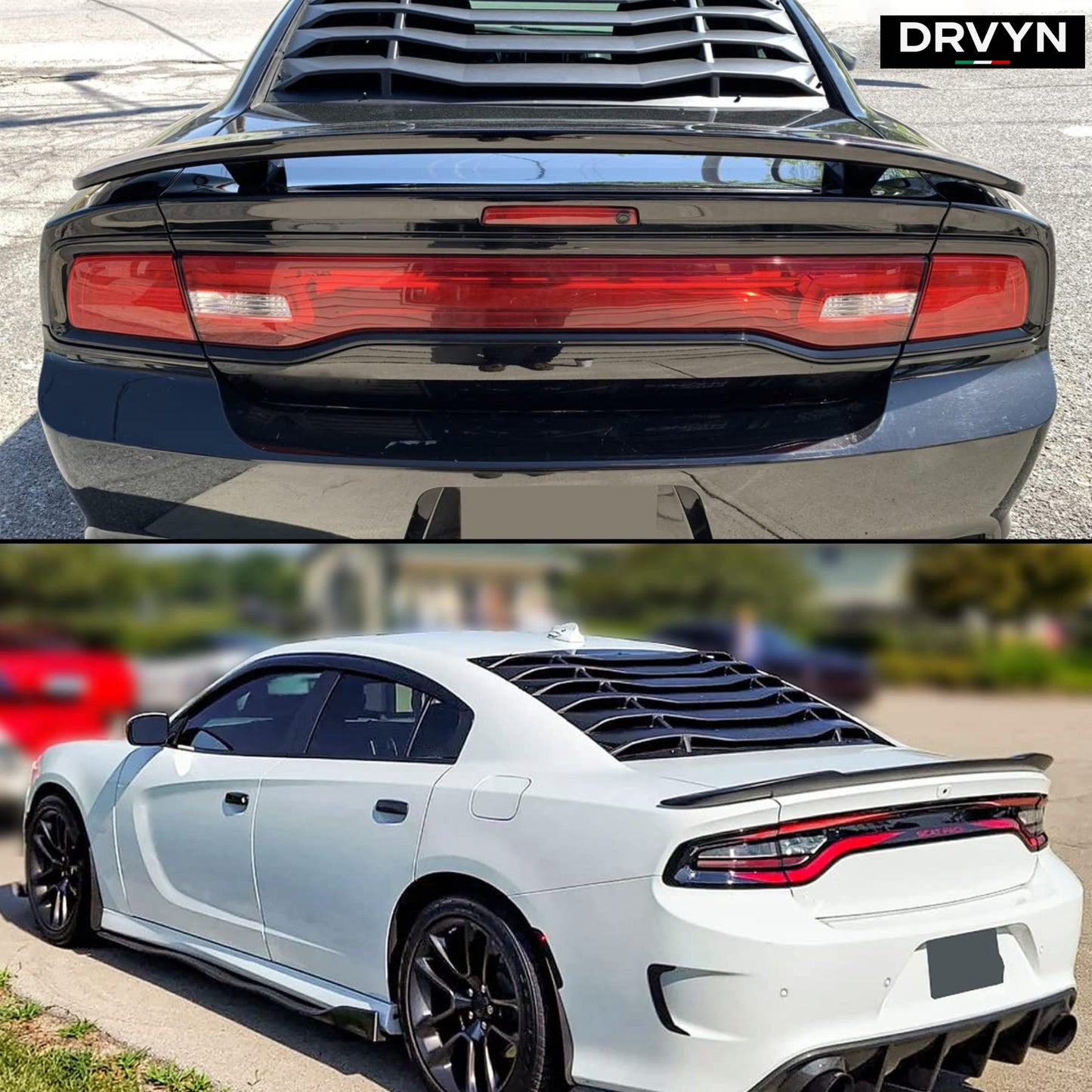 2011-2023 DODGE CHARGER 2PC GLOSS BLACK REAR WINDOW WINDSHIELD LOUVER COVER - photo 3 - Drvyn