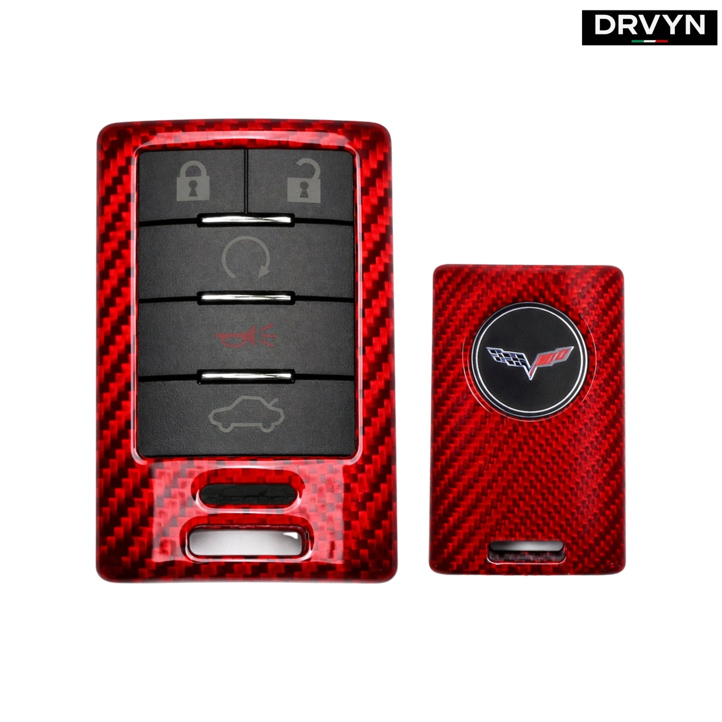 DRVYN Real Gloss Red Carbon Fiber Key Fob Shell Cover For Chevy 2014-2019 C7 Corvette - photo 3 - Drvyn