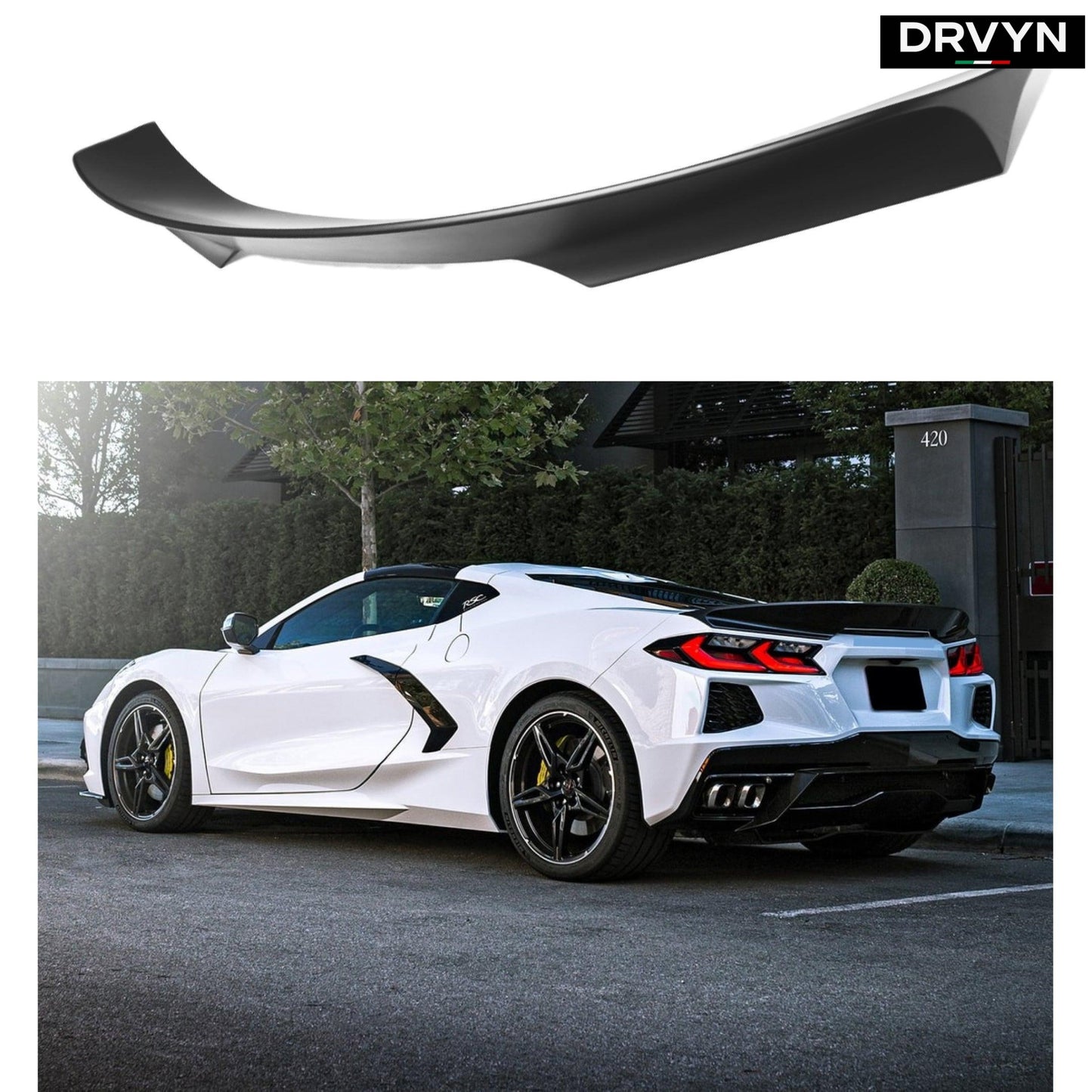 FOR 20-24 CORVETTE C8 Z51 GLOSS BLACK DUCKBILL HIGHKICK REAR TRUNK SPOILER WING - photo 2 - Drvyn