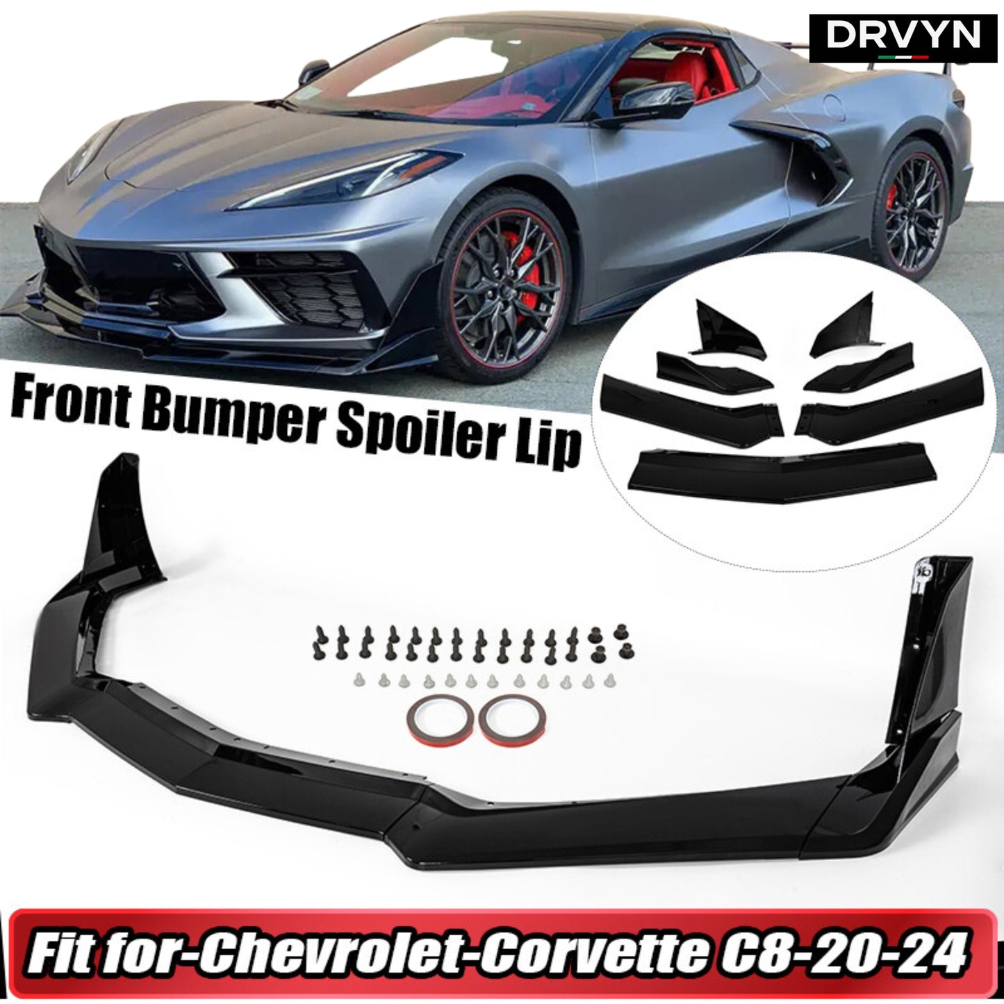 For 2020-25 Corvette C8 Z51 STG 3 Winglet Gloss Black Front Bumper Lip Splitter - photo 2 - Drvyn
