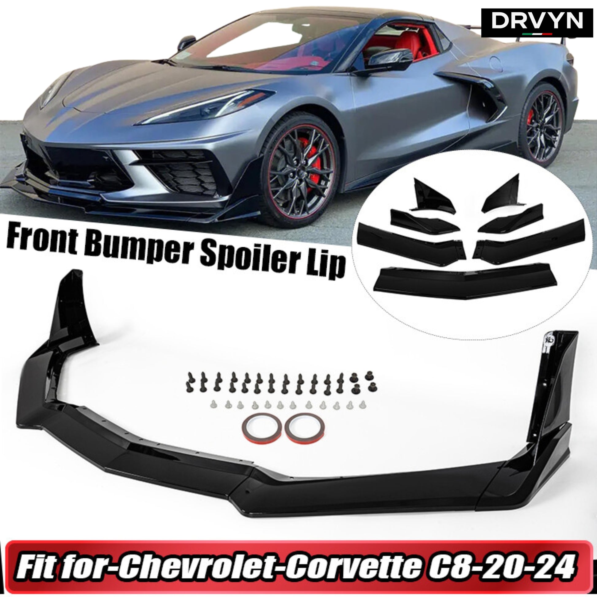 For 2020-25 Corvette C8 Z51 STG 3 Winglet Gloss Black Front Bumper Lip Splitter - photo 2 - Drvyn