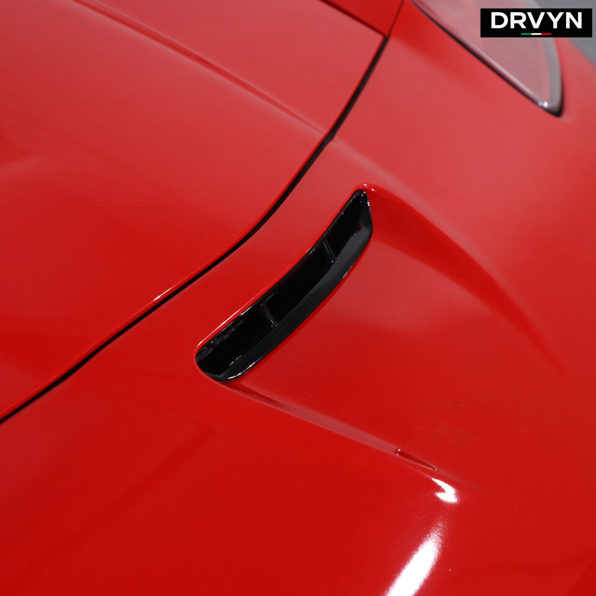DRVYN Glossy Black Front Bumper Upper Trim & Real Carbon Fiber Hood Intake Vent Frame Trim - photo 3 - Drvyn