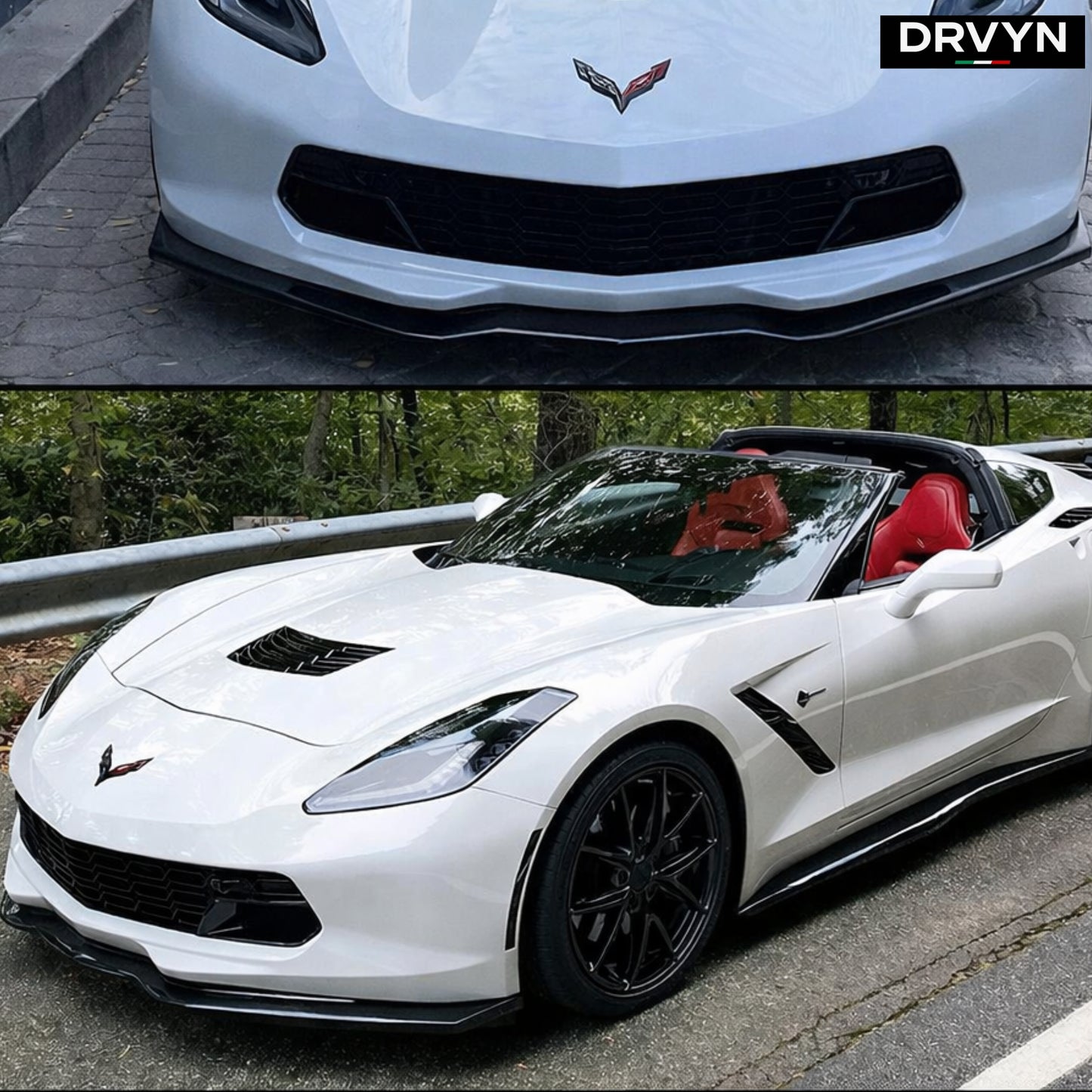 DRVYN 14-19 Corvette C7 Z06 STG 2 Gloss Blk Front Bumper Lip Chin Spoiler Splitter - photo 3 - Drvyn