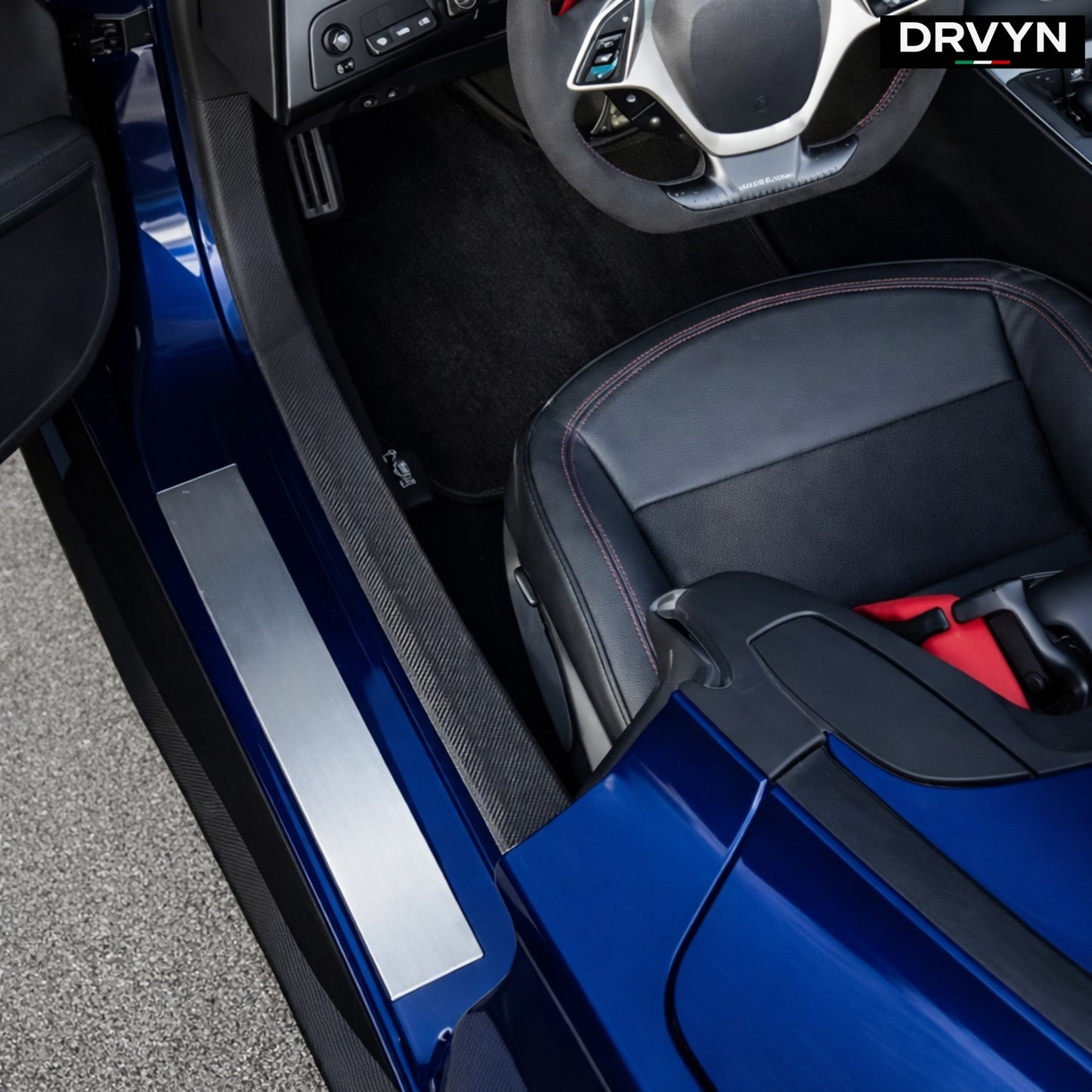 DRVYN Real Carbon Fiber Car Inner Door Sills Cover Trim For Corvette C7 2014-2019 - photo 3 - Drvyn