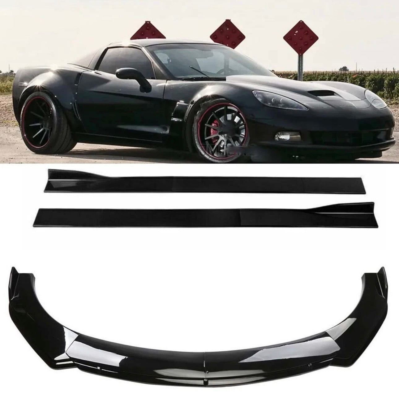 Corvette C6 (2005–2013) Front Bumper Lip + Side Skirts – Gloss Black for Nissan Infiniti - Drvyn