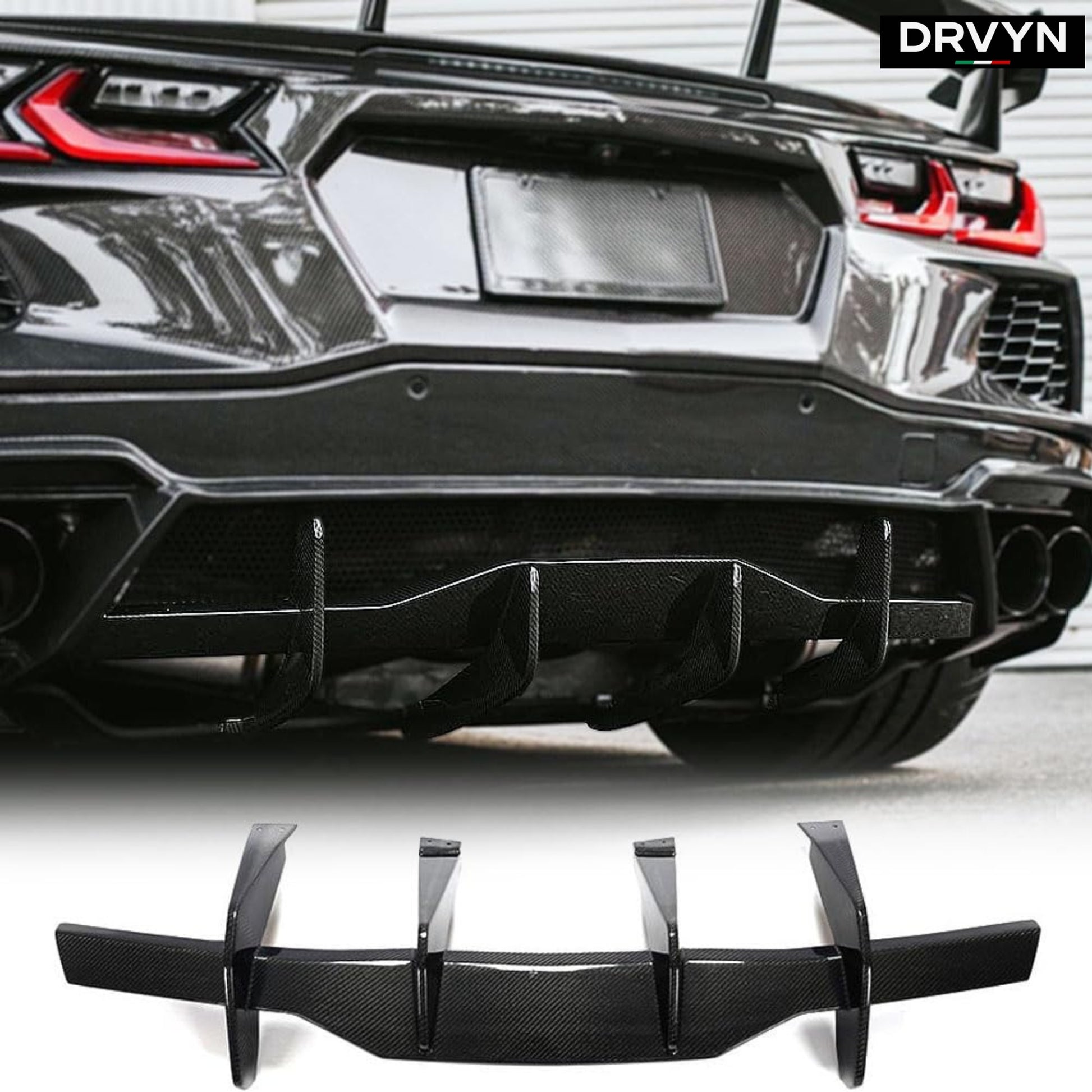 For 2020-26 Corvette C8 Z51 Stingray Carbon Flash GT Style Rear Bumper Diffuser - photo 3 - Drvyn