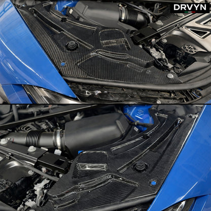 DRVYN 21-26 BMW G8X M2 M3 M4 Dry Carbon Fiber 2pc Engine Bay Trim Panel Cover Set - photo 3 - Drvyn