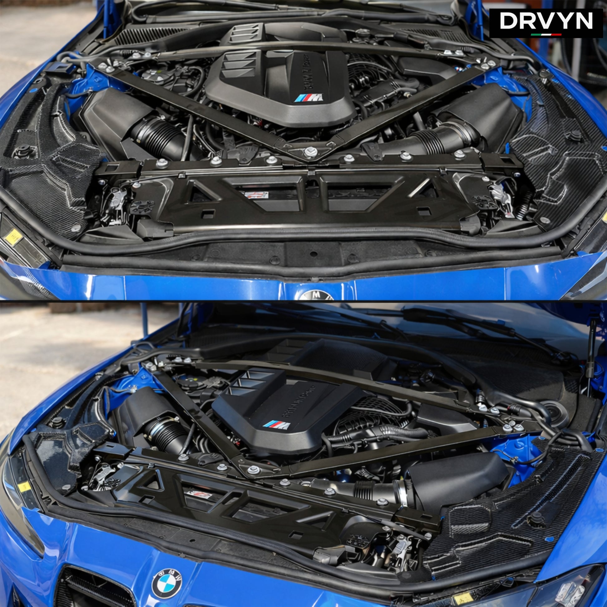DRVYN 21-26 BMW G8X M2 M3 M4 Dry Carbon Fiber 2pc Engine Bay Trim Panel Cover Set - photo 4 - Drvyn