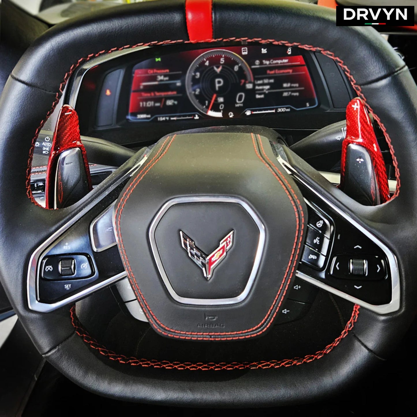 2020-26 Corvette C8 Red Carbon Fiber Steering Wheel Paddle Shifter Extension - photo 3 - Drvyn