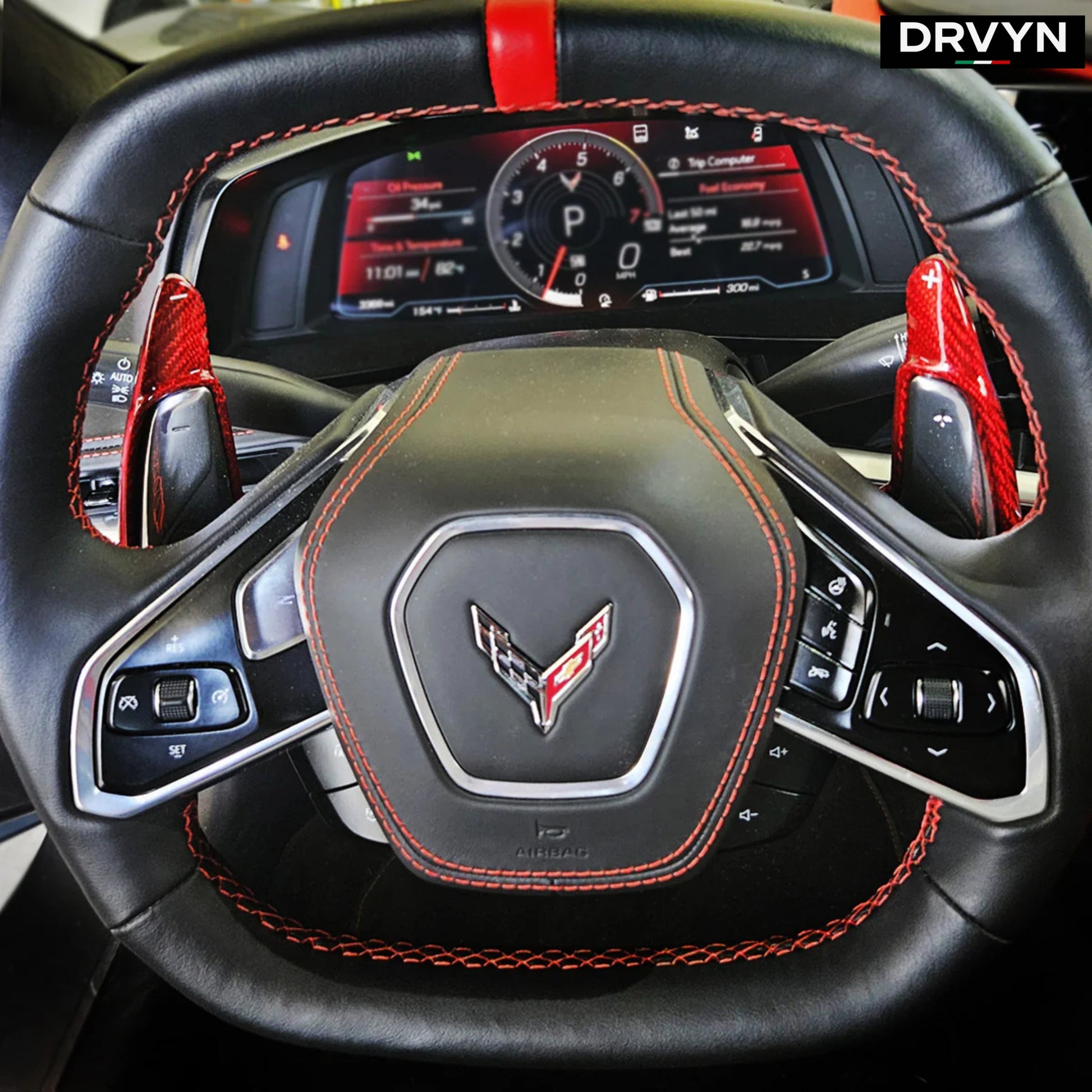 2020-26 Corvette C8 Red Carbon Fiber Steering Wheel Paddle Shifter Extension - photo 3 - Drvyn