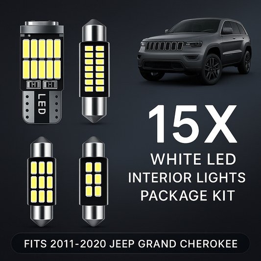 15X White LED Interior Lights Package Kit with Installation Tool | Fits 2011-2021 Jeep Grand Cherokee for Nissan Infiniti - Drvyn