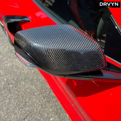 2020-26 CORVETTE C8 M STYLE REAL CARBON FIBER SIDE MIRROR COVER CAPS OVERLAY - photo 3 - Drvyn