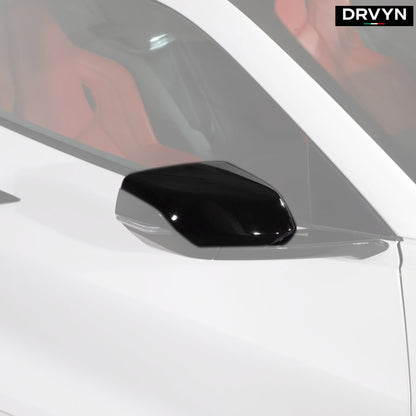 2020-25 CORVETTE C8 M STYLE GLOSS BLACK ADD ON SIDE MIRROR COVER CAP OVERLAY - photo 2 - Drvyn