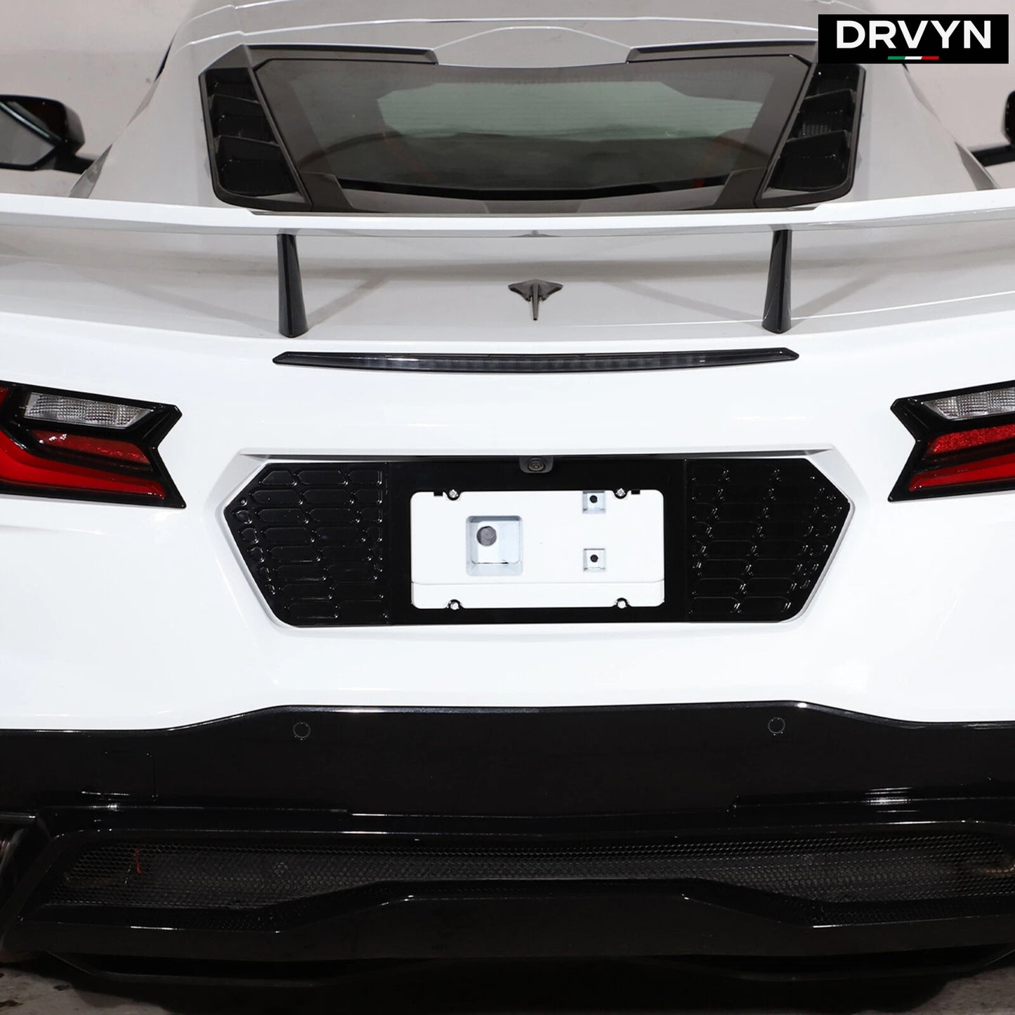 20-26 Corvette C8 Z51 Z06 Gloss Black Rear License Plate Frame Holder Panel - photo 3 - Drvyn