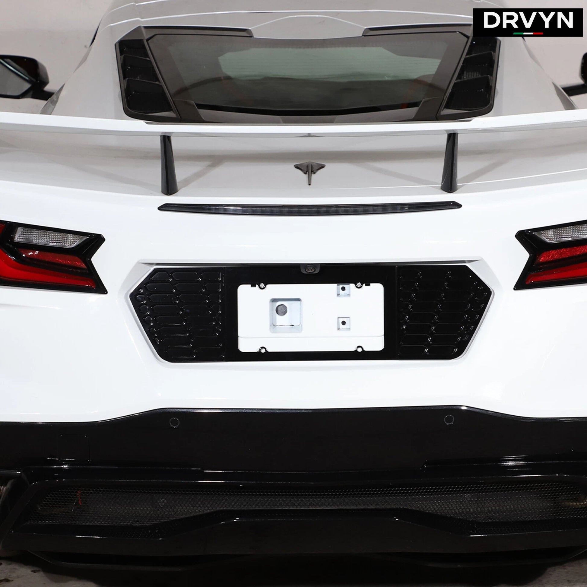 20-26 Corvette C8 Z51 Z06 Gloss Black Rear License Plate Frame Holder Panel - photo 3 - Drvyn
