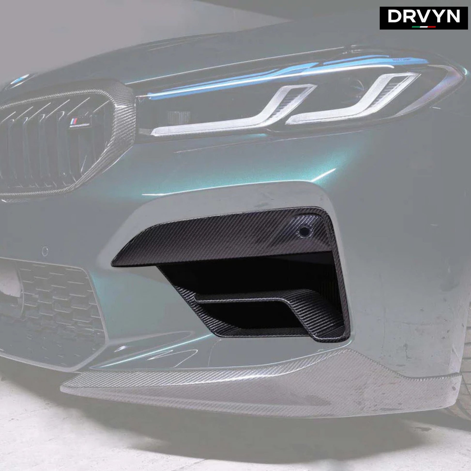 21-23 BMW F90 M5 LCI DRY CARBON FIBER FRONT BUMPER AIR DUCT INLET VENT TRIM - photo 2 - Drvyn