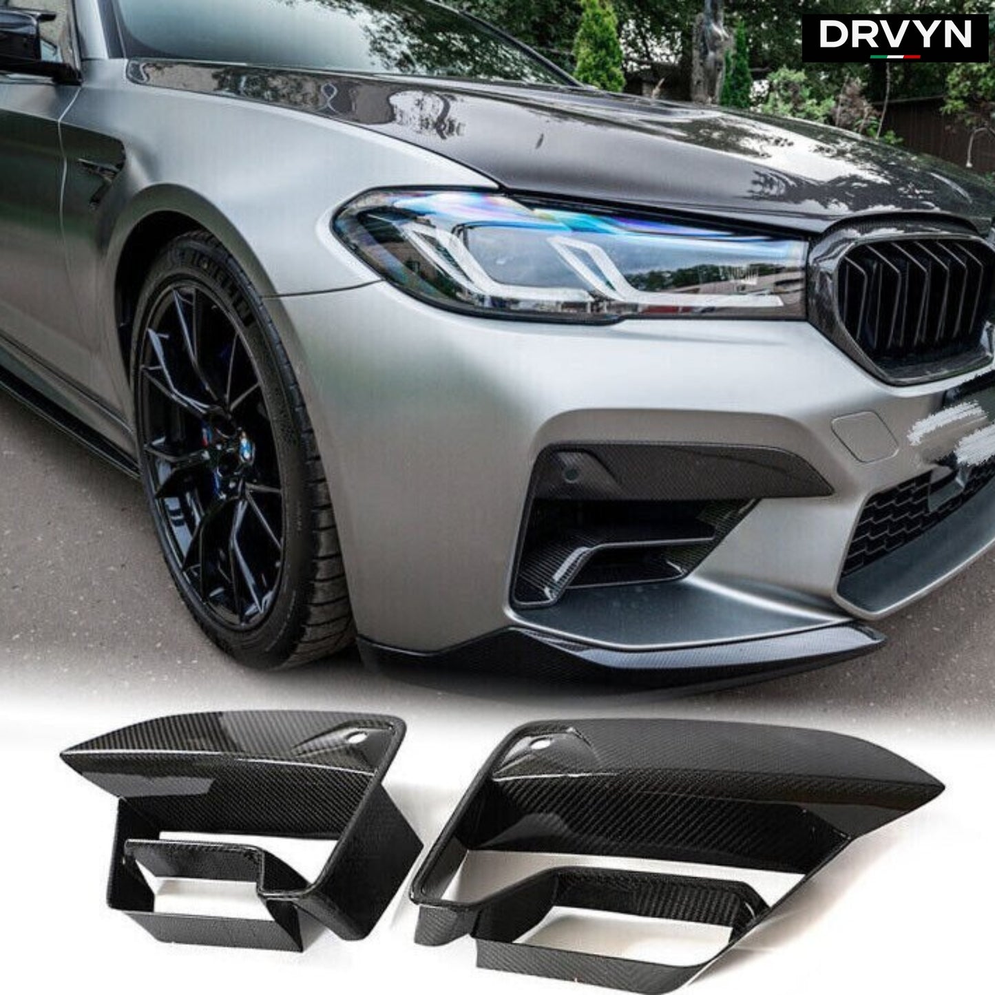 21-23 BMW F90 M5 LCI DRY CARBON FIBER FRONT BUMPER AIR DUCT INLET VENT TRIM - photo 3 - Drvyn