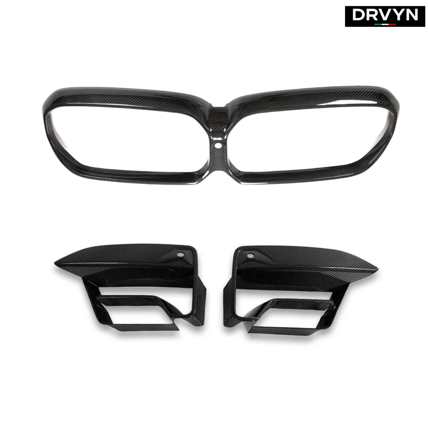 2021-23 BMW F90 M5 LCI DRY CARBON FIBER FRONT AIR DUCT TRIM + GRILLE OUTLINE for Nissan Infiniti - Drvyn