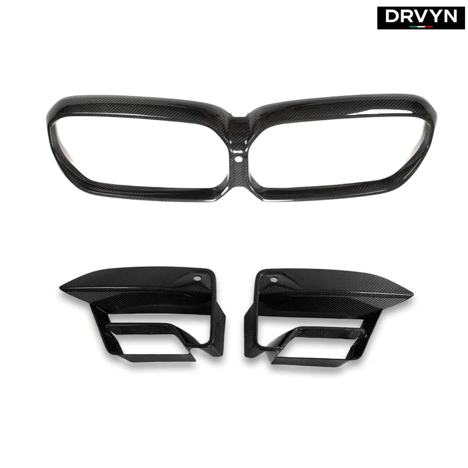 2021-23 BMW F90 M5 LCI DRY CARBON FIBER FRONT AIR DUCT TRIM + GRILLE OUTLINE for Nissan Infiniti - Drvyn