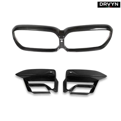 2021-23 BMW F90 M5 LCI DRY CARBON FIBER FRONT AIR DUCT TRIM + GRILLE OUTLINE for Nissan Infiniti - Drvyn