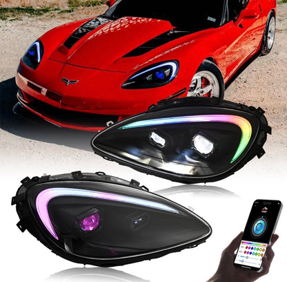 RGB C7 Style LED Headlights for Chevrolet Corvette C6 (2005–2013) - photo 2 - Drvyn