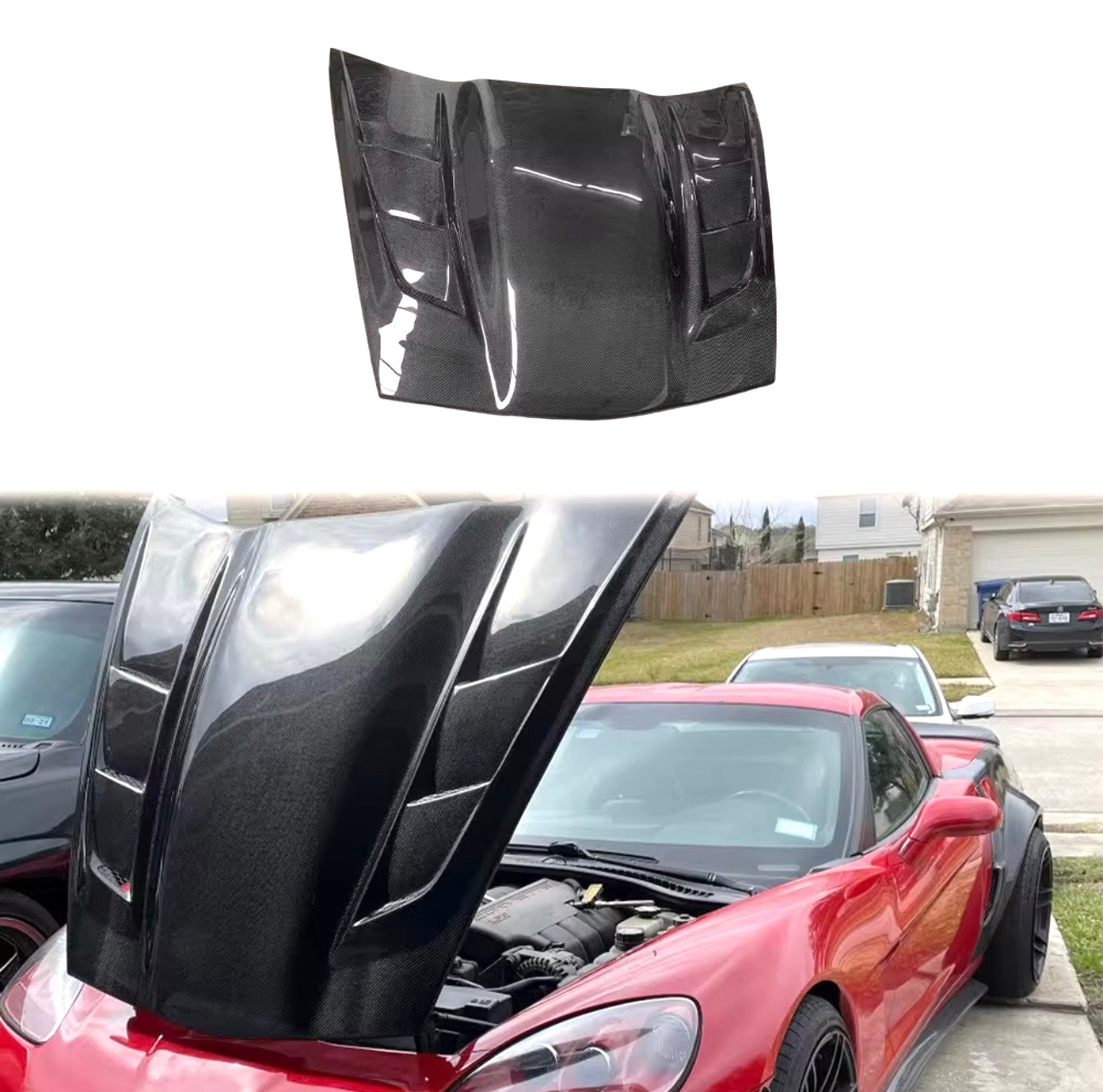 DRVYN Corvette C6 2006–2013 Carbon Fiber Hood V1 Style Front Vented - photo 2 - Drvyn