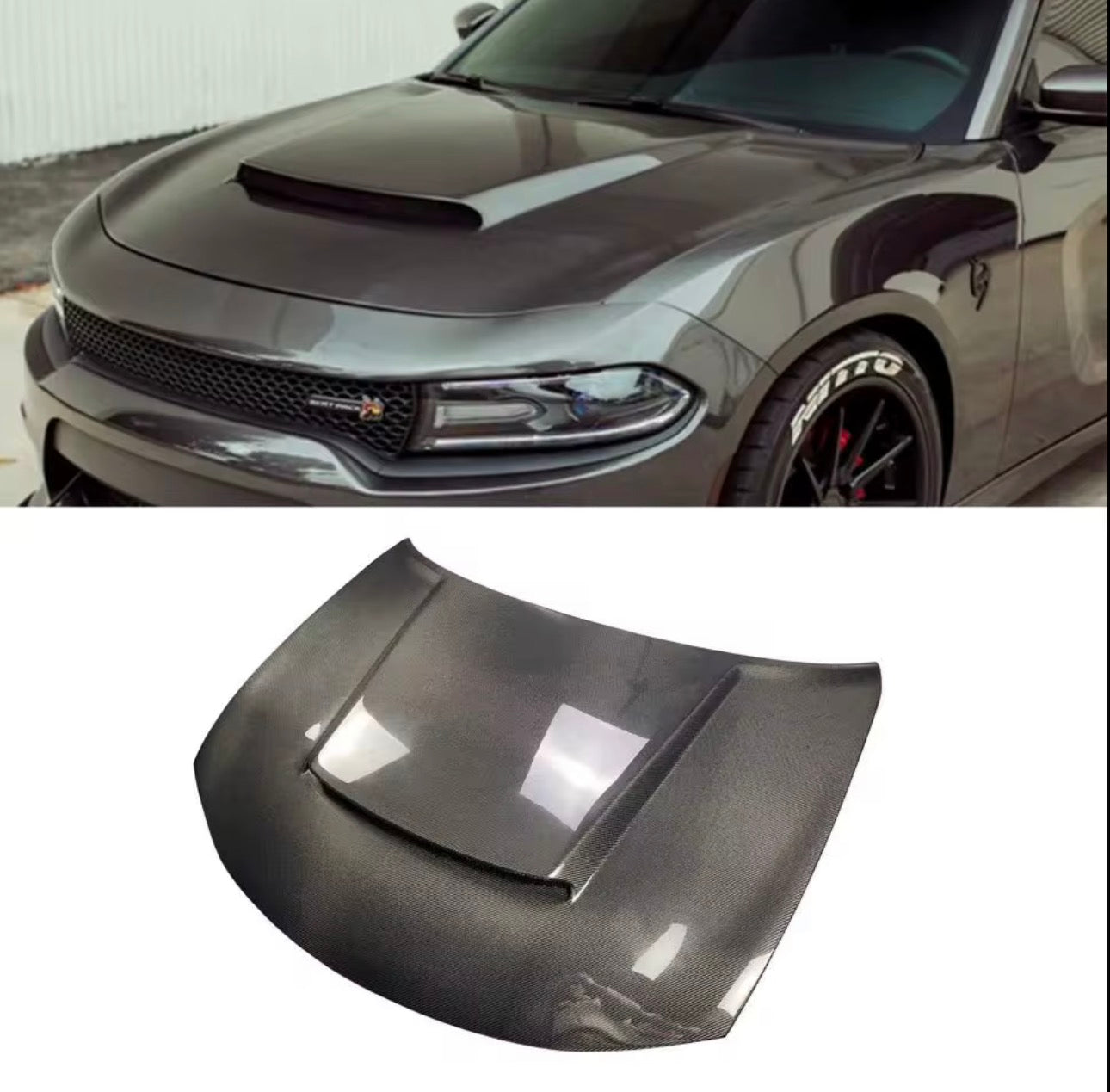 Dodge Charger – Full Carbon Fiber SRT Demon Style Single Vent Hood (2015–2023) for Nissan Infiniti - Drvyn
