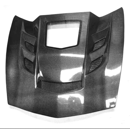 2014–2019 Corvette C7 Full Carbon Fiber Vented Hood – Tempered Glass Window Design for Nissan Infiniti - Drvyn