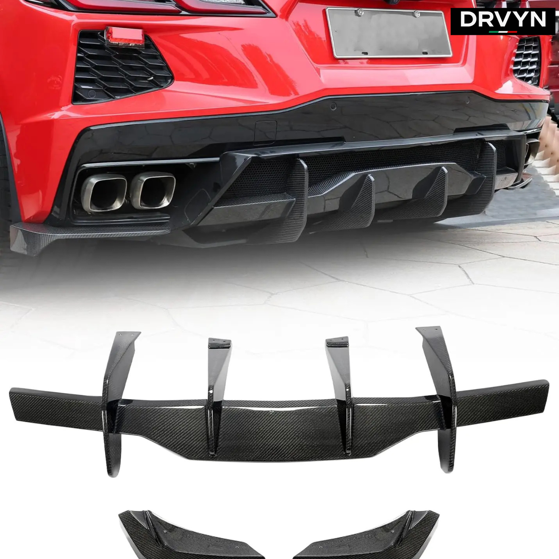For 2020-26 Corvette C8 Z51 STG 3 Add-On Real Carbon Fiber Rear Bumper Diffuser: - photo 3 - Drvyn