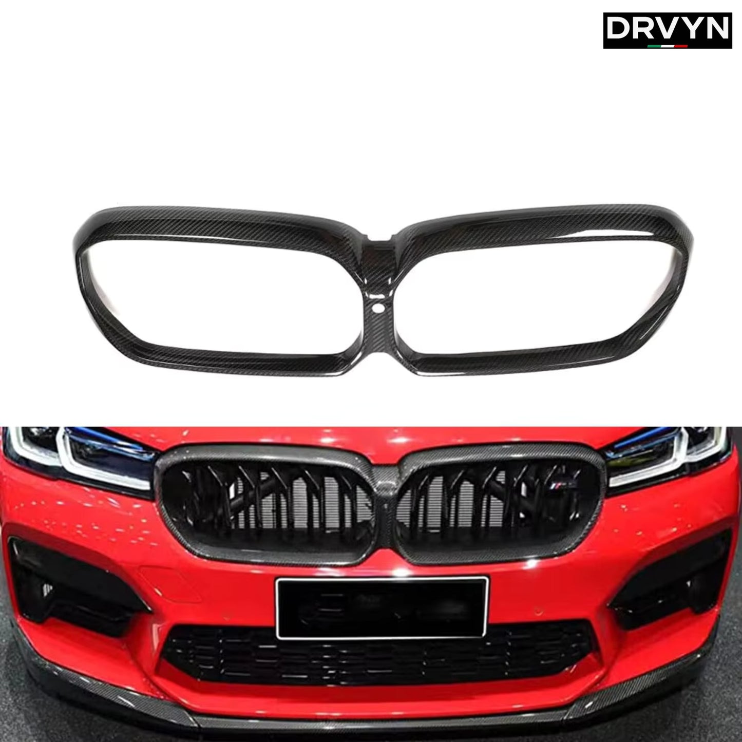 2021-23 DRVYN BMW F90 M5 REAL CARBON FIBER GRILL GRILLE GARNISH INSERT TRIM COVER - photo 2 - Drvyn