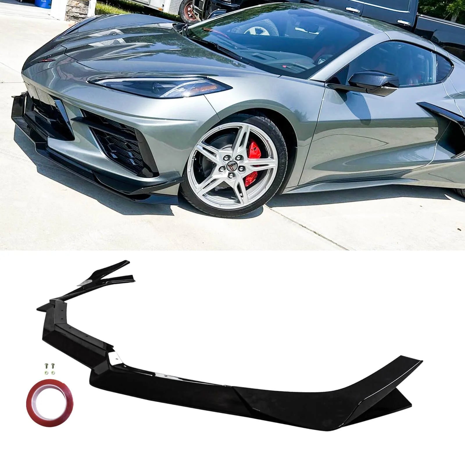 DRVYN 20-25 Corvette C8 Z51 Z07 Canard Style Gloss Black Front Bumper Lip Splitter - photo 2 - Drvyn